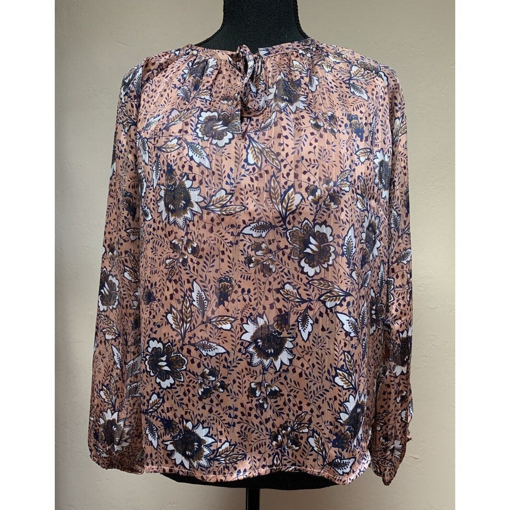 New Aqua Womens Xs Metallic Floral Paisley Peasant Blouse Shirt Top Long Sleeve